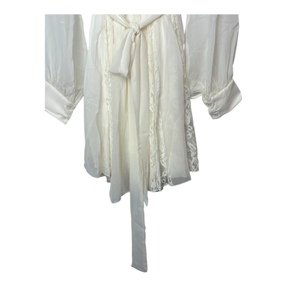 SPY Zone Exchange White Floral Lace Trim Wrap Sheer Sleeve Dress Size Medium NWT - Picture 7 of 13